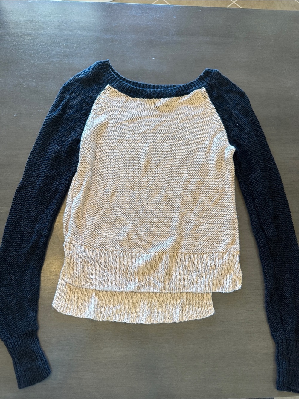 BCBGMaxAzria Cream Body Black Raglan Scoop Neck Sweater